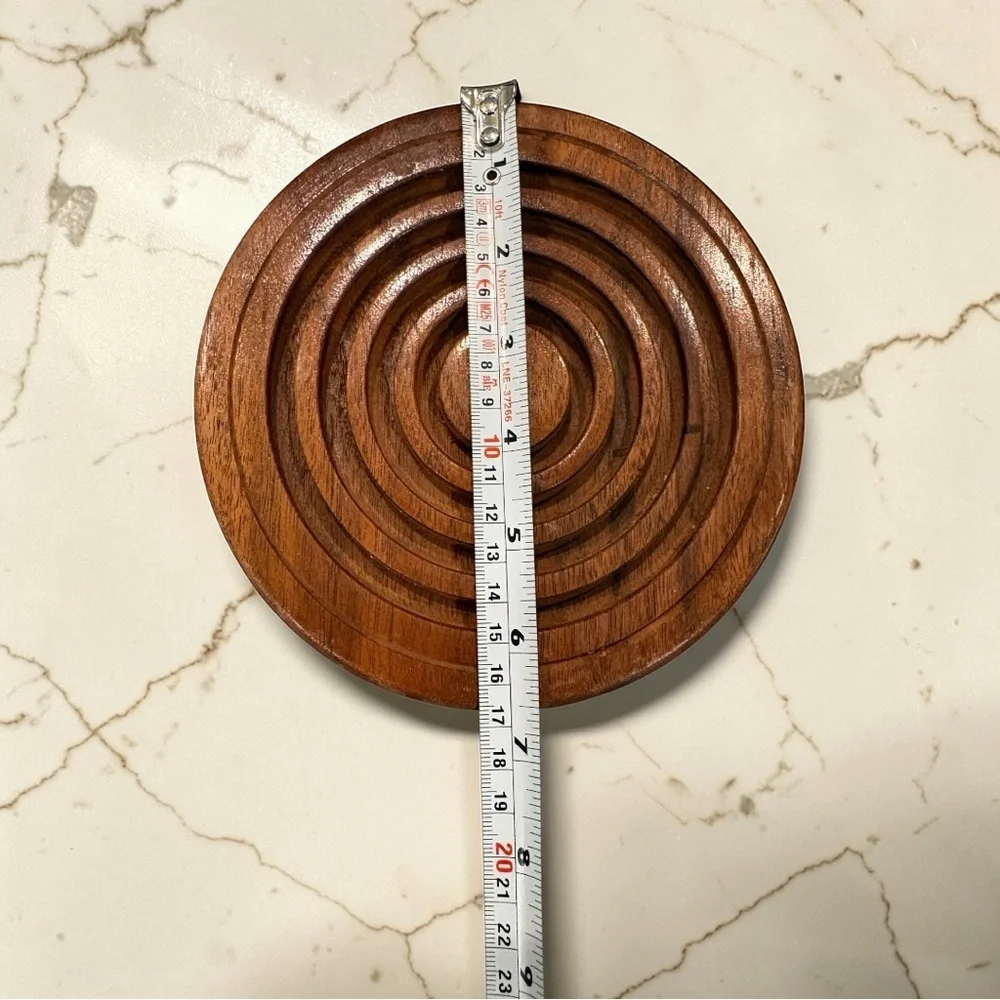 VTG Set Of 2 Hand Crafted Solid Black Walnut Wooden Round Trivets Candle Holder